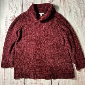Liz Claiborne Maroon Cowl Neck Chenille Sweater